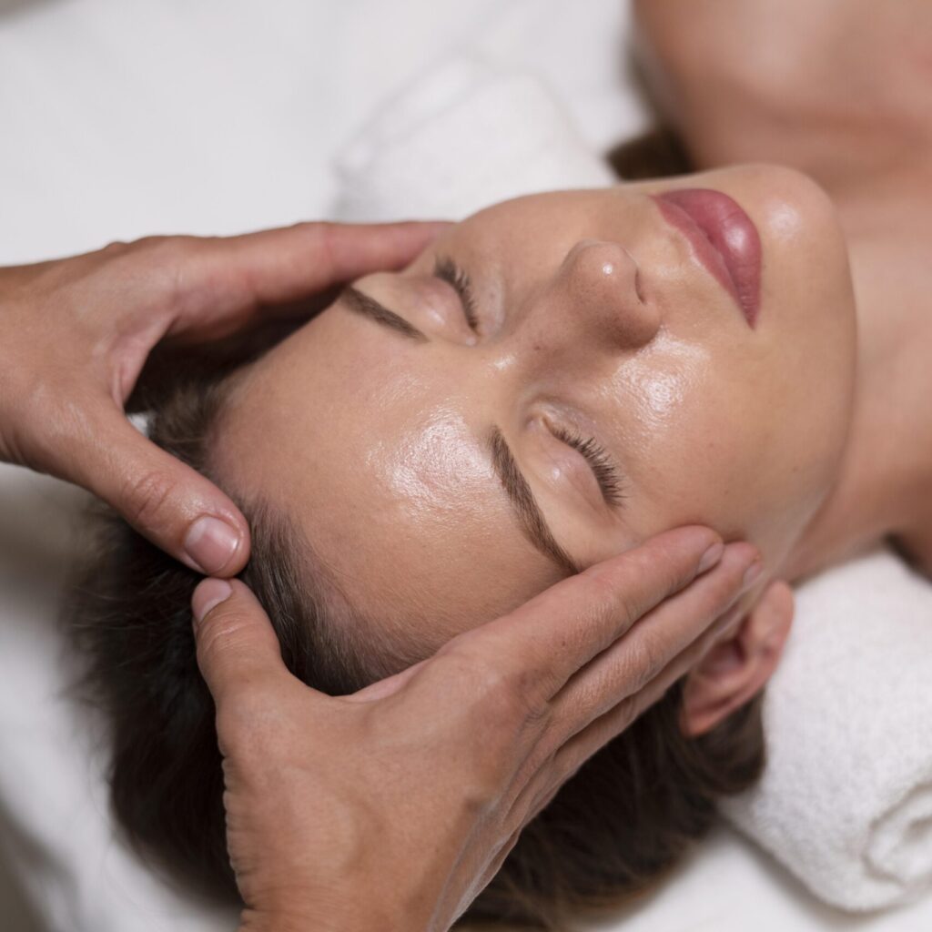 relaxed woman getting massage close up